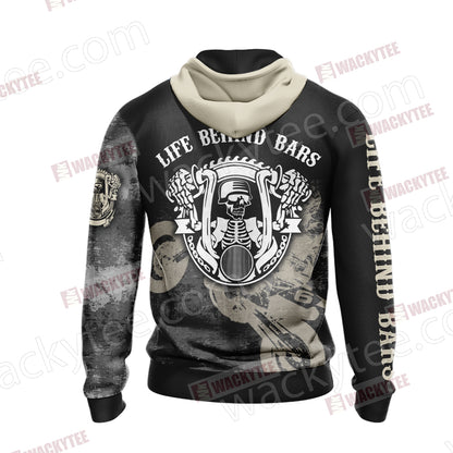 Biker Life Behind Bars Unisex Zip Up Hoodie Jacket