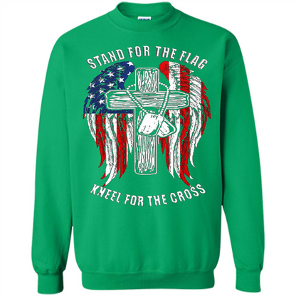 Military T-shirt Stand For The Flag Kneel For The Cross Irish Green