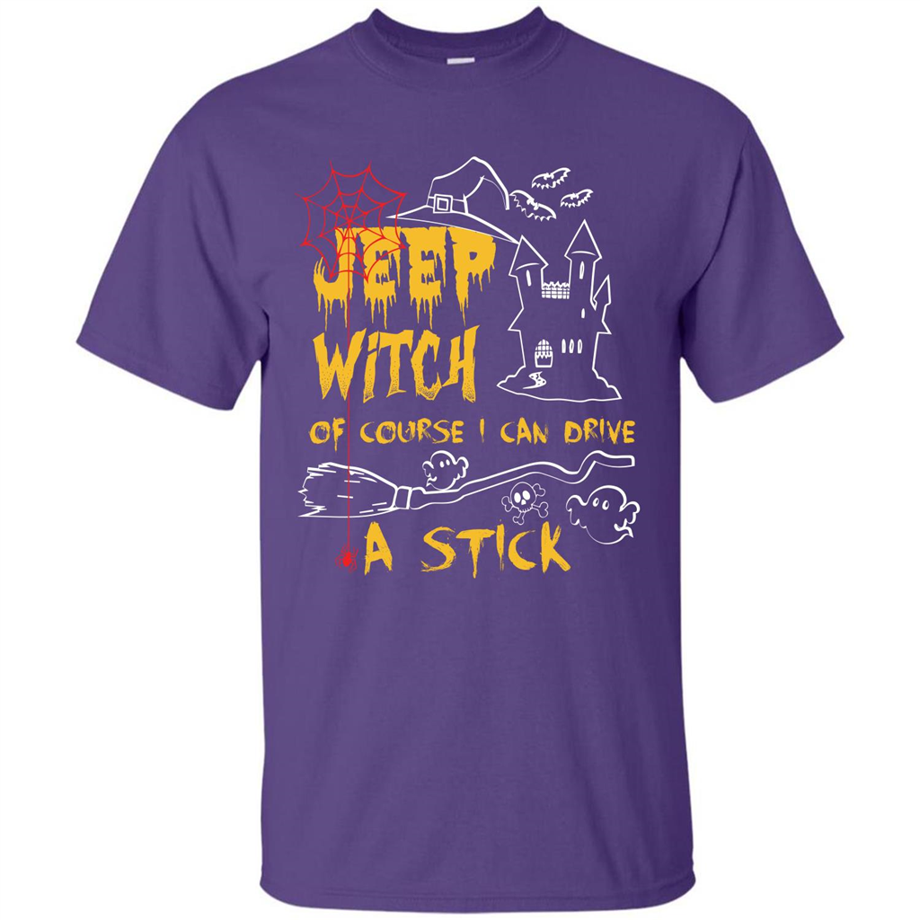 Halloween T-shirt Jeep Witch Of Course I Can Drive A Stick T-shirt Purple