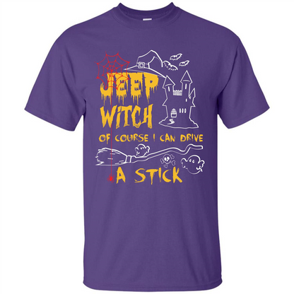 Halloween T-shirt Jeep Witch Of Course I Can Drive A Stick T-shirt Purple