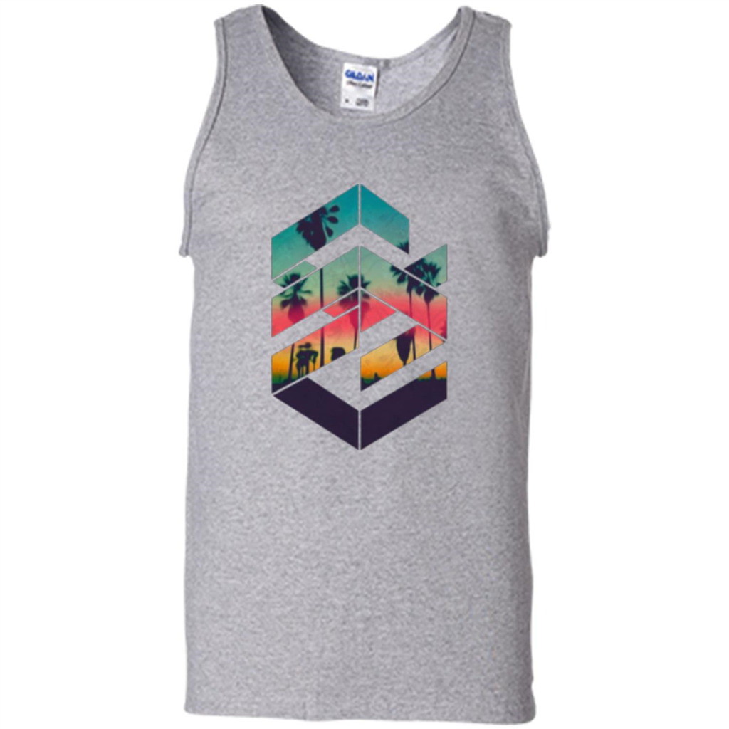 Summer T-shirt Geometric Sunset Beach Sport Grey