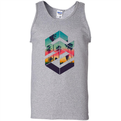 Summer T-shirt Geometric Sunset Beach Sport Grey