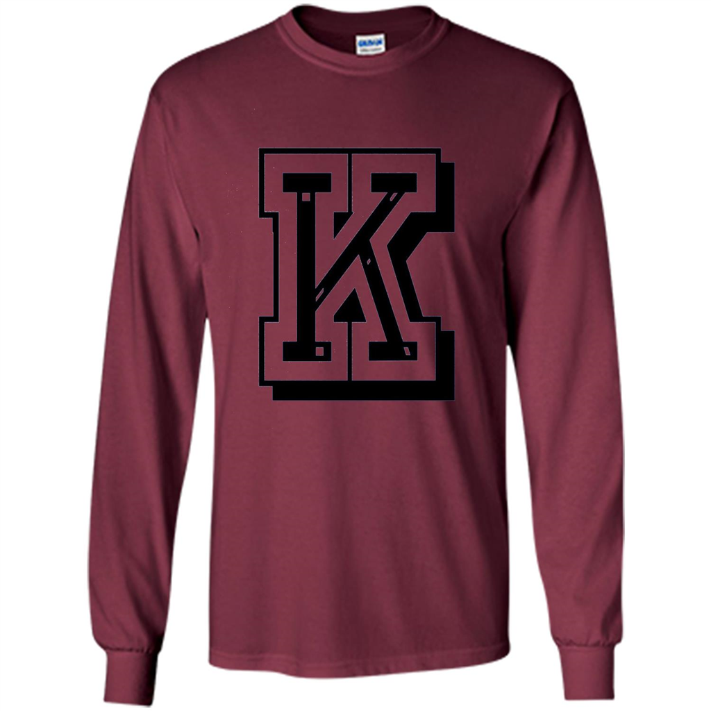 Letter K Initial T-Shirt for Names or Spelling Words Maroon