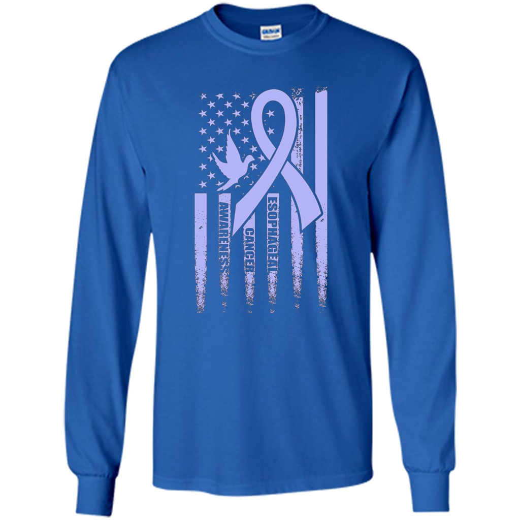 Esophageal Cancer USA Flag Periwinkle Ribbon and Dove T-shirt Royal