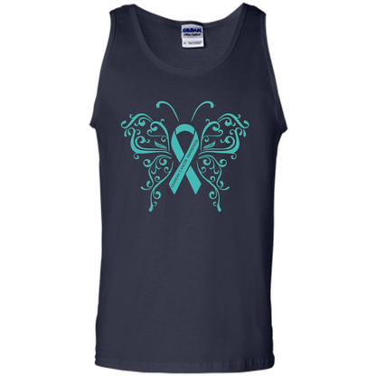Ovarian Cancer Awareness Butterfly T-Shirt Navy