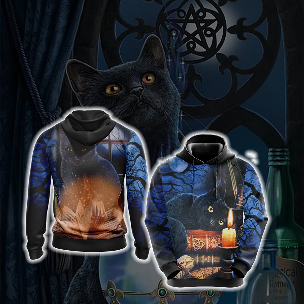 Witching Hour Black Cat Halloween Unisex 3D Hoodie