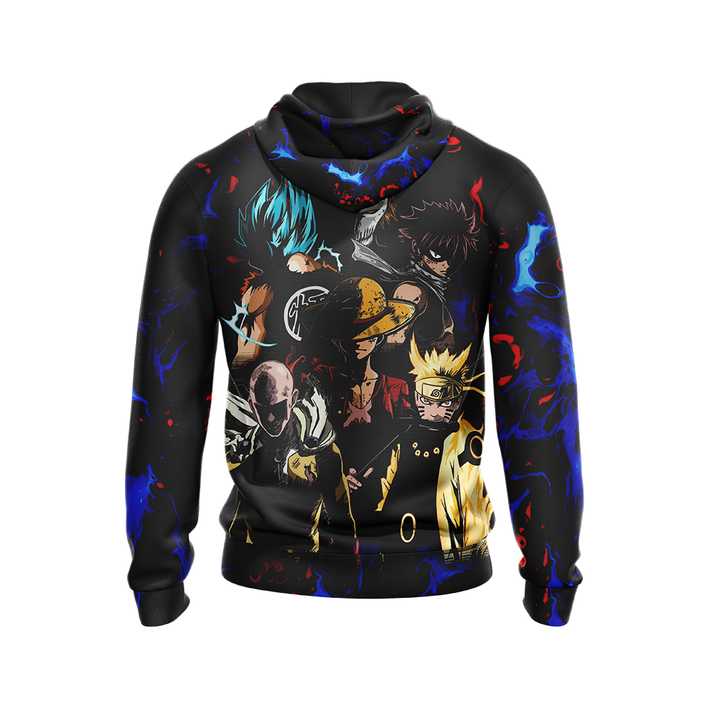 Heroes Mashup Saita,a. Luffy, Goku, Naruto, Natsu Unisex 3D Hoodie