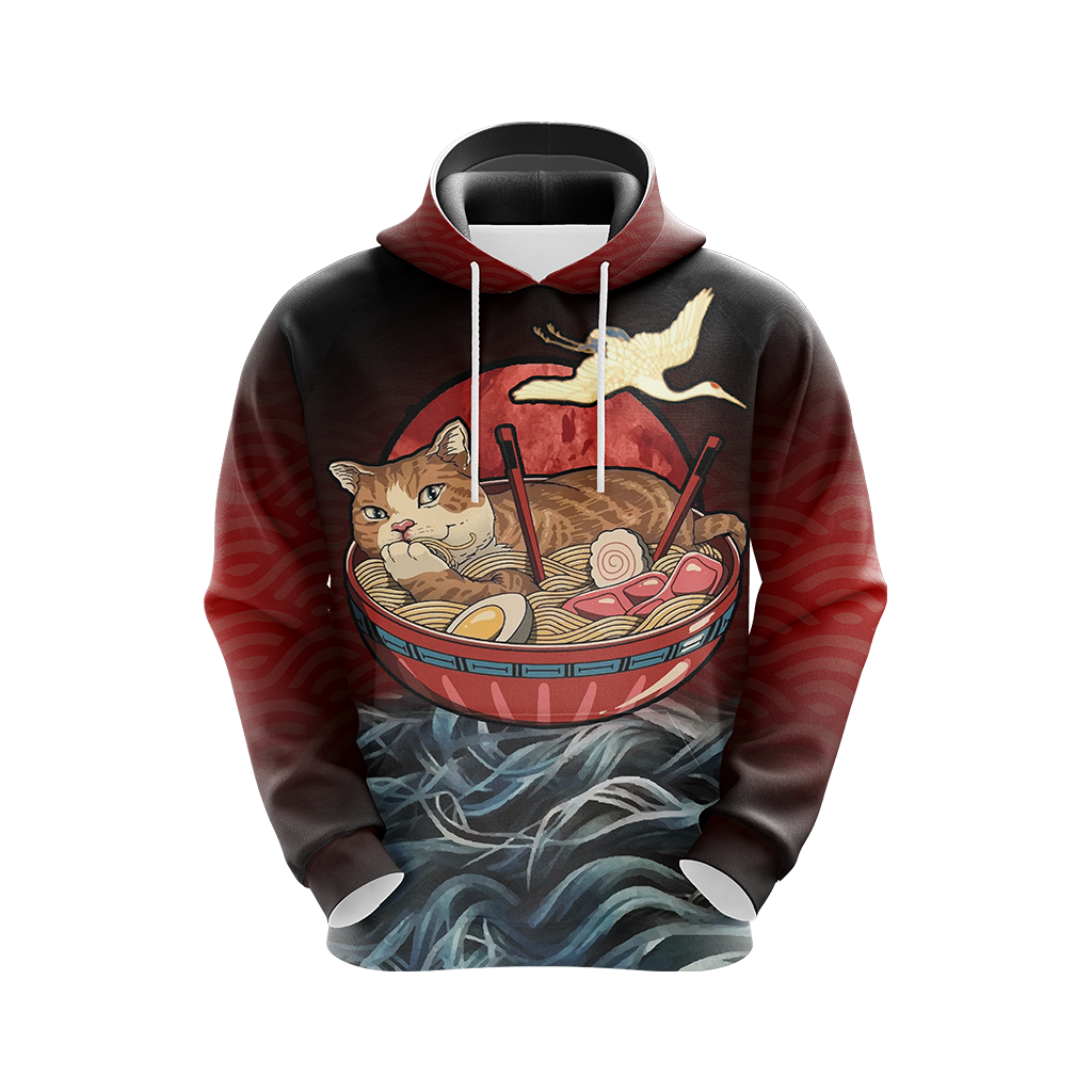 Vintage Cat and Ramen Japanese Style Unisex 3D Hoodie