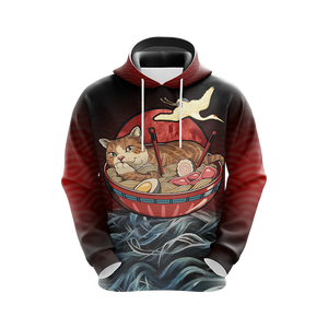 Vintage Cat and Ramen Japanese Style Unisex 3D Hoodie