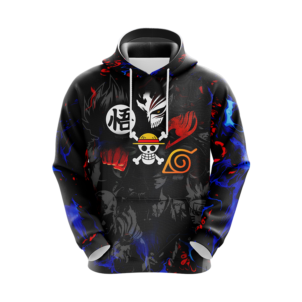Heroes Mashup Saita,a. Luffy, Goku, Naruto, Natsu Unisex 3D Hoodie