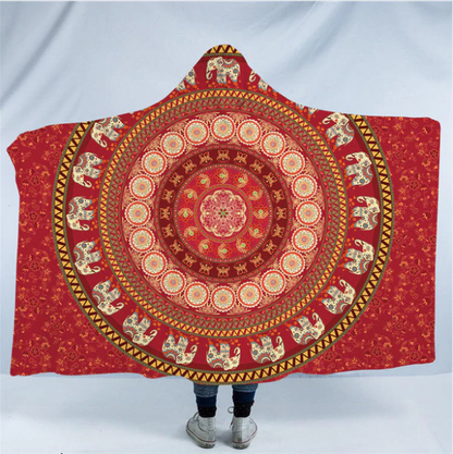 Hooded Blanket 3D Printed Elephant Collection 4 version Red Elephant
