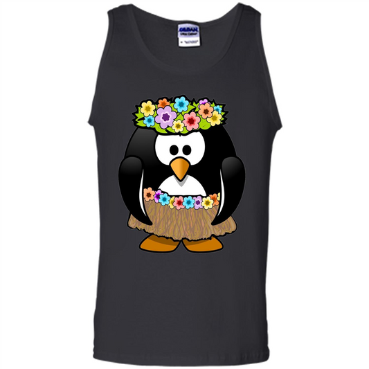 Hawaiian Hula Cartoon Penguin T-shirt Black