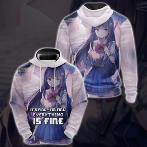 It's fine - I'm fine - Everything is fine Anime Girl All Over Print T-shirt Tank Top Zip Hoodie Pullover Hoodie
