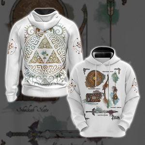 The Legend of Zelda Breath of The Wild Link Inventory Graphic All Over Print T-shirt Zip Hoodie Pullover Hoodie White Hoodie S