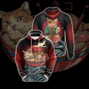 Vintage Cat and Ramen Japanese Style Unisex 3D Hoodie