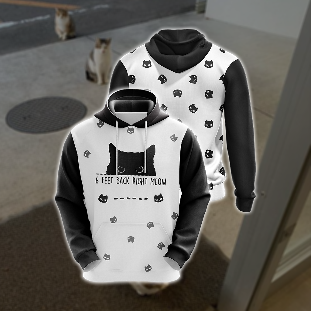 6 Feet Back Right Meow Cat Unisex 3D Hoodie