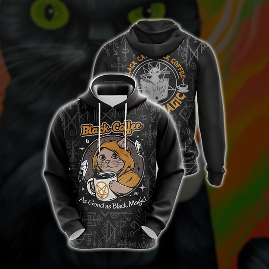 Black Coffee As Good As Black Magic Cat Unisex 3D Hoodie