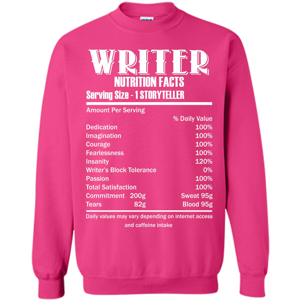 Writer Nutrition Facts Serving Size T-shirt Heliconia