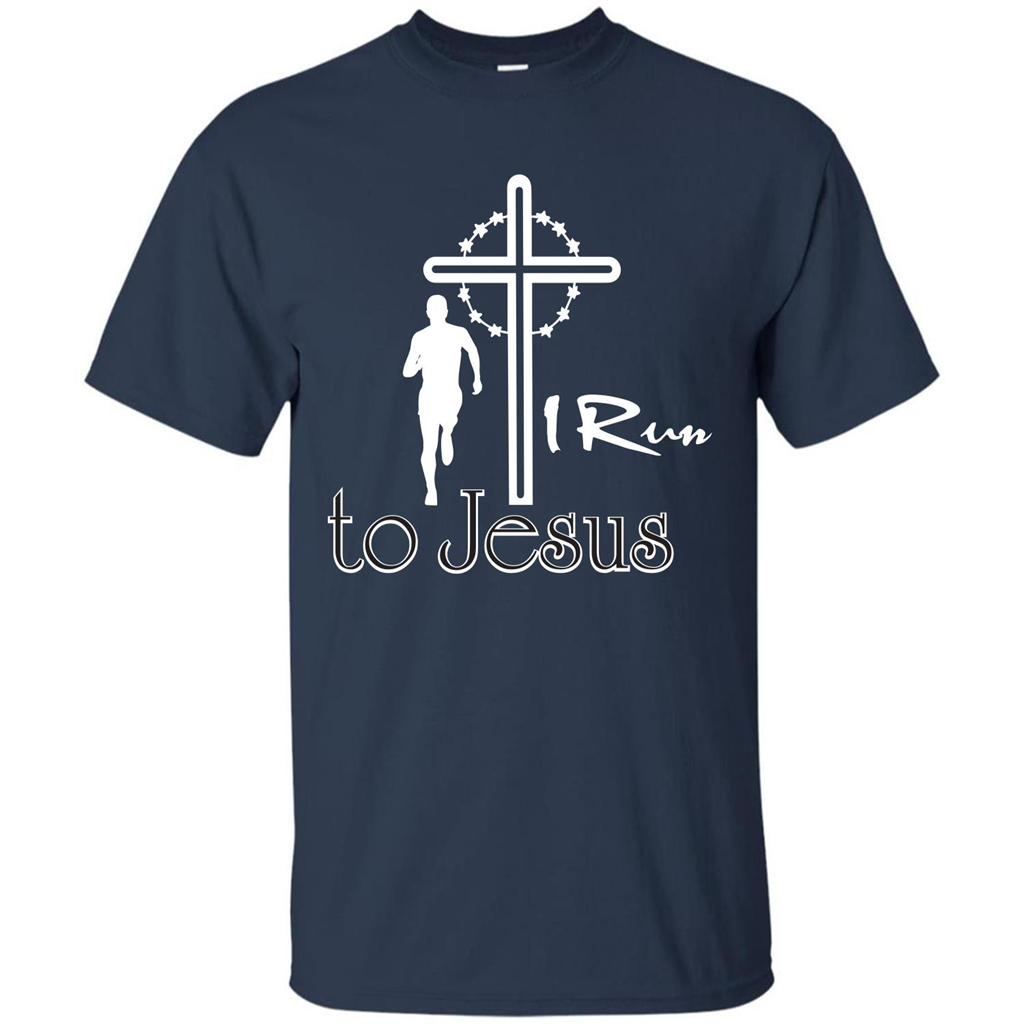 Christian T-shirt I Run To Jesus T-shirt Navy