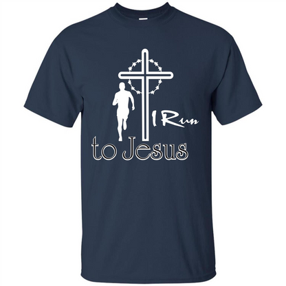 Christian T-shirt I Run To Jesus T-shirt Navy
