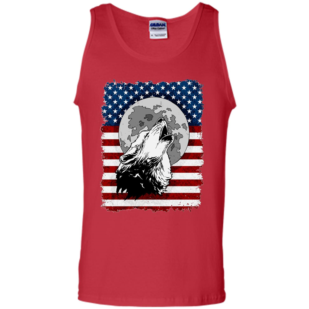 Howling Wolf On American Flag Patriotic T-shirt Red