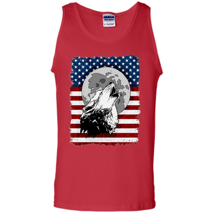 Howling Wolf On American Flag Patriotic T-shirt Red