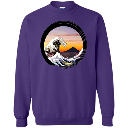 Classic Japanese Zen Art T-shirt, Kanagawa Great Wave Enso Purple