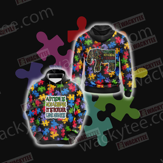 Autism Not A Disease It Is Border Line Genius Unisex 3D Hoodie