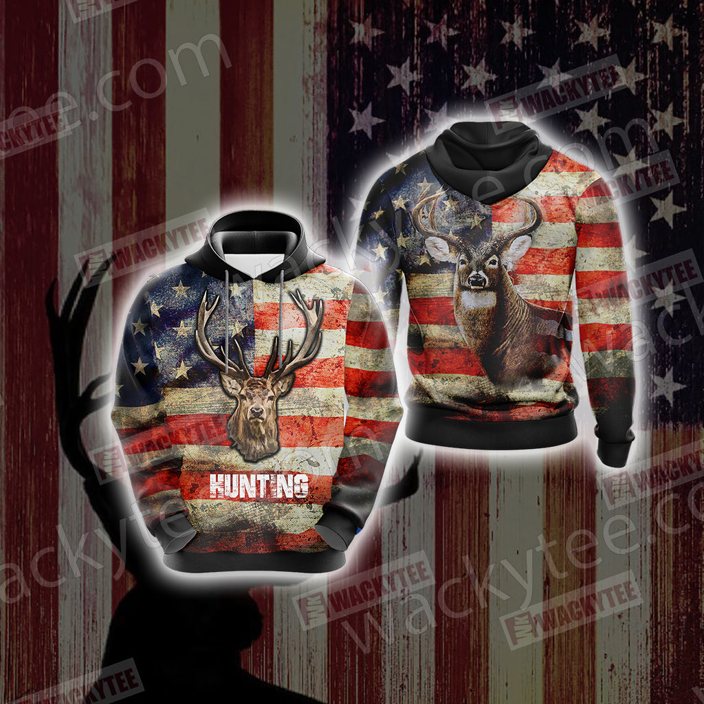 Hunting Us Flag Unisex Zip Up Hoodie Jacket 4XL