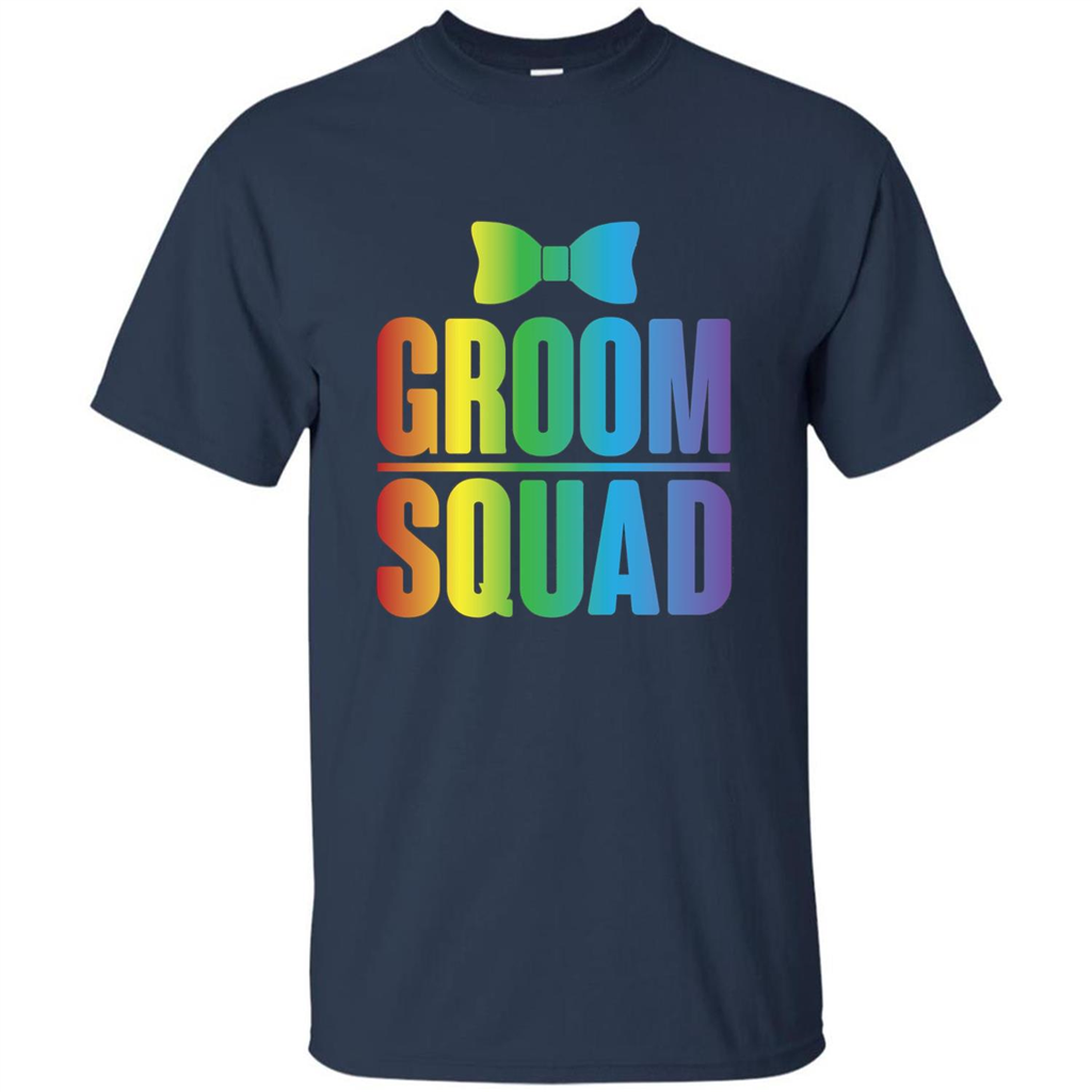 Groom Squad Bachelor Party Rainbow Bowtie T-Shirt Navy