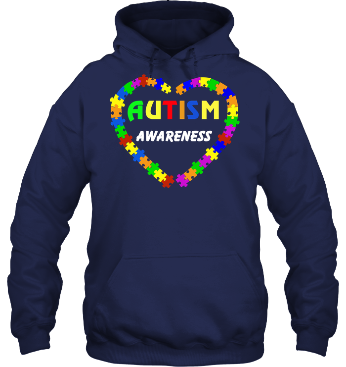 Autism Awareness Puzzle Heart Shirt Unisex Heavyweight Pullover Hoodie Navy
