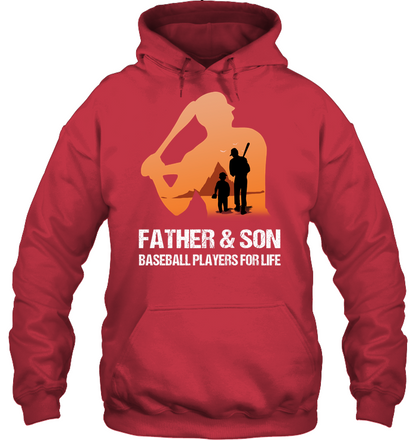Father And Son Baseball Players For Life Family Shirt Unisex Heavyweight Pullover Hoodie Cardinal Red