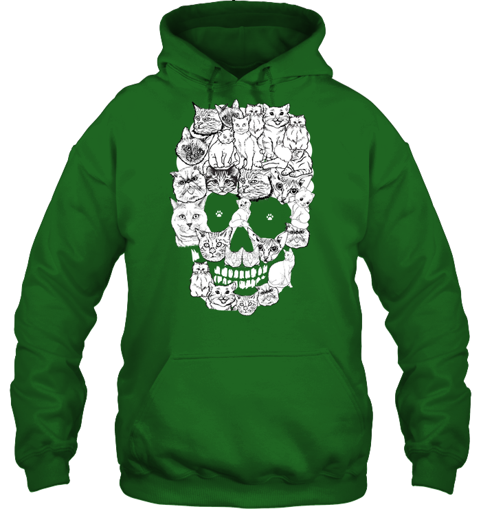 Cats Skull Kitten Shirt Unisex Heavyweight Pullover Hoodie Irish Green