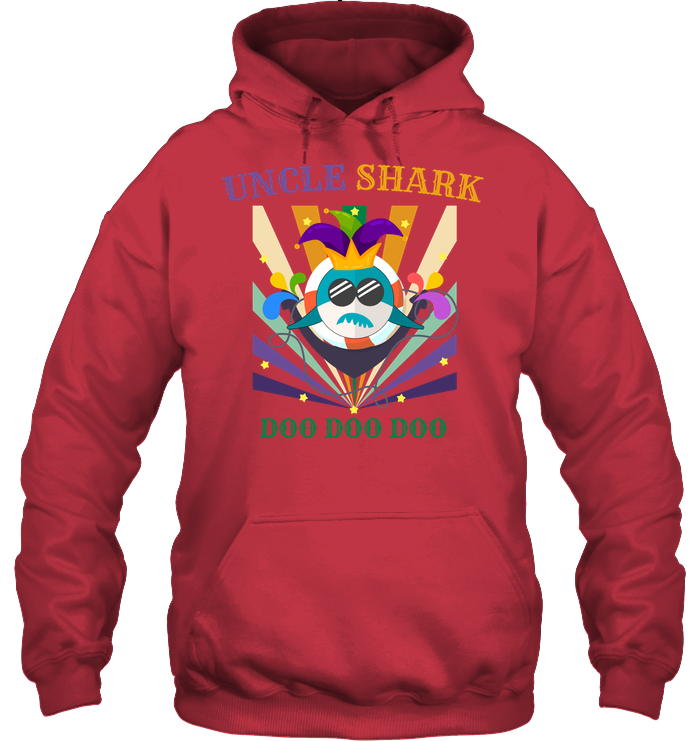 Uncle Shark Doo Doo Doo Happy Mardi Gars Family Shirt Unisex Heavyweight Pullover Hoodie Cardinal Red