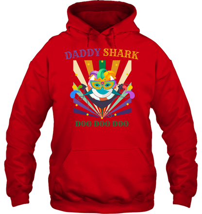 Daddy Shark Doo Doo Doo Happy Mardi Gars Family Shirt Unisex Heavyweight Pullover Hoodie Red