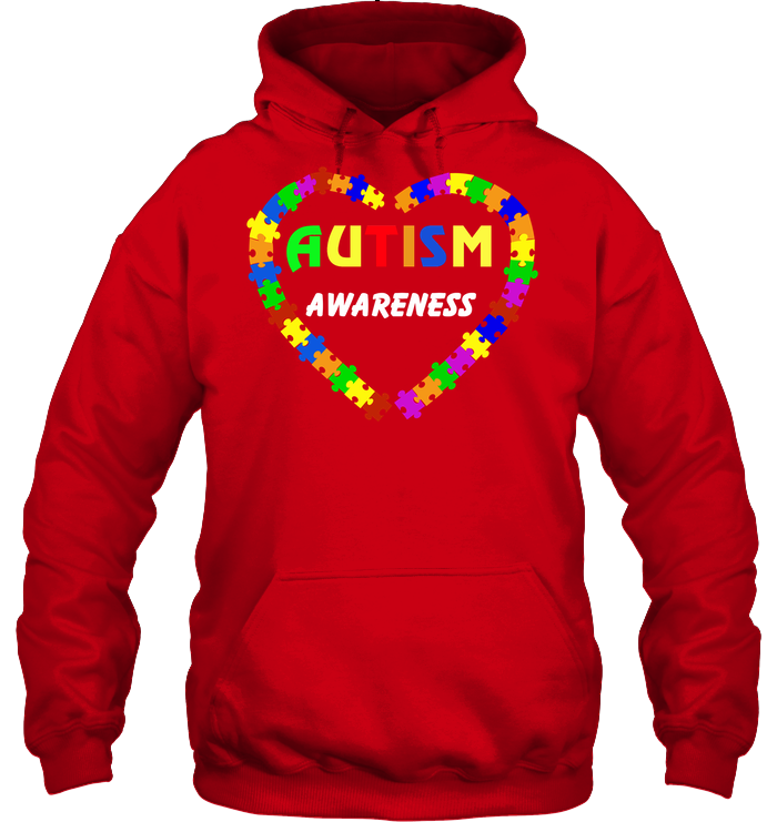 Autism Awareness Puzzle Heart Shirt Unisex Heavyweight Pullover Hoodie Red