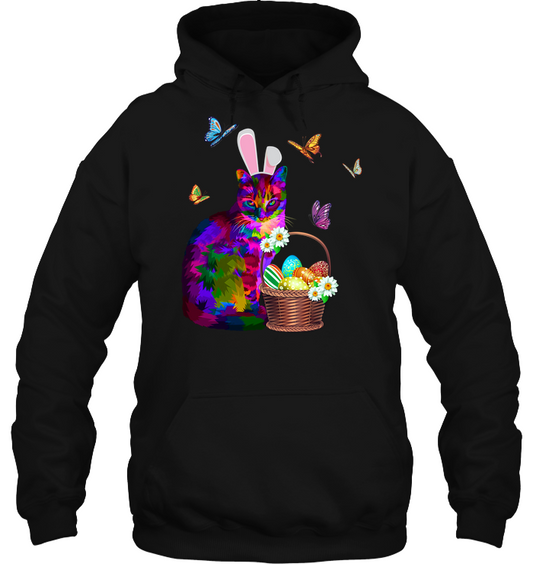 Cat Costume Bunnie Easter Day Shirt Unisex Heavyweight Pullover Hoodie Black