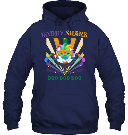 Daddy Shark Doo Doo Doo Happy Mardi Gars Family Shirt Unisex Heavyweight Pullover Hoodie Navy