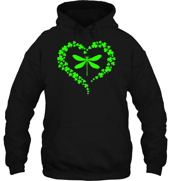 Dragonfly Clover Heart Irish Saint Patricks Day Shirt Unisex Heavyweight Pullover Hoodie Black