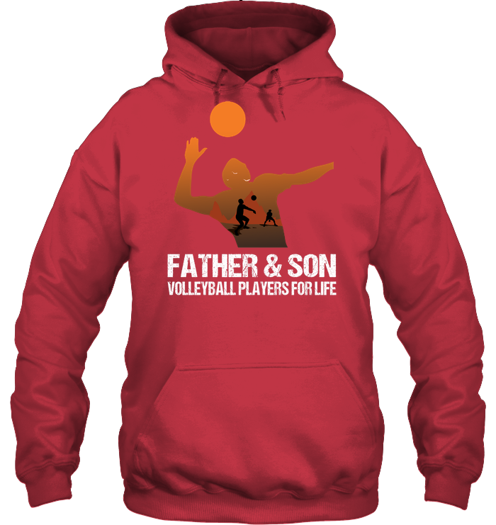 Father And Son Volleyball Players For Life Family Shirt Unisex Heavyweight Pullover Hoodie Cardinal Red