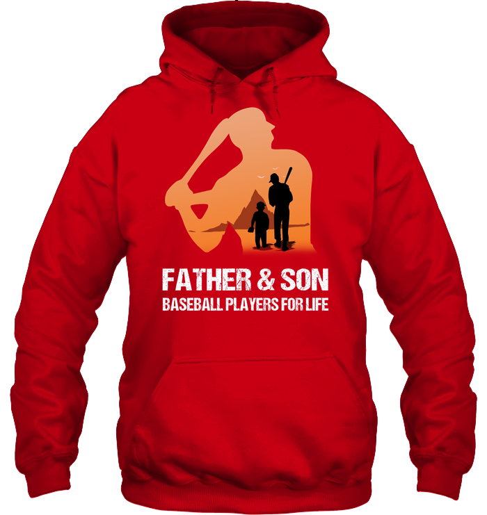 Father And Son Baseball Players For Life Family Shirt Unisex Heavyweight Pullover Hoodie Red