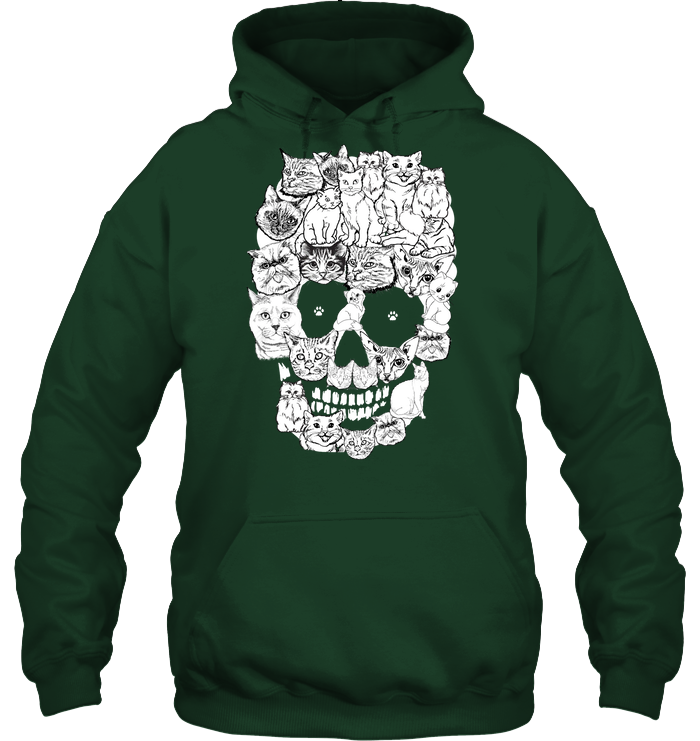 Cats Skull Kitten Shirt Unisex Heavyweight Pullover Hoodie Forest Green