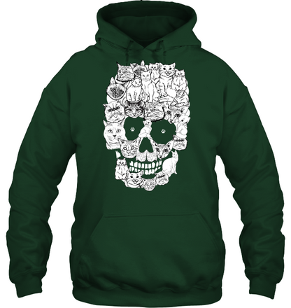 Cats Skull Kitten Shirt Unisex Heavyweight Pullover Hoodie Forest Green