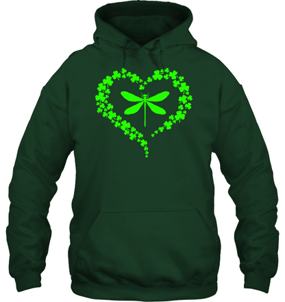 Dragonfly Clover Heart Irish Saint Patricks Day Shirt Unisex Heavyweight Pullover Hoodie Forest Green