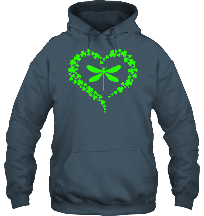 Dragonfly Clover Heart Irish Saint Patricks Day Shirt Unisex Heavyweight Pullover Hoodie Dark Heather
