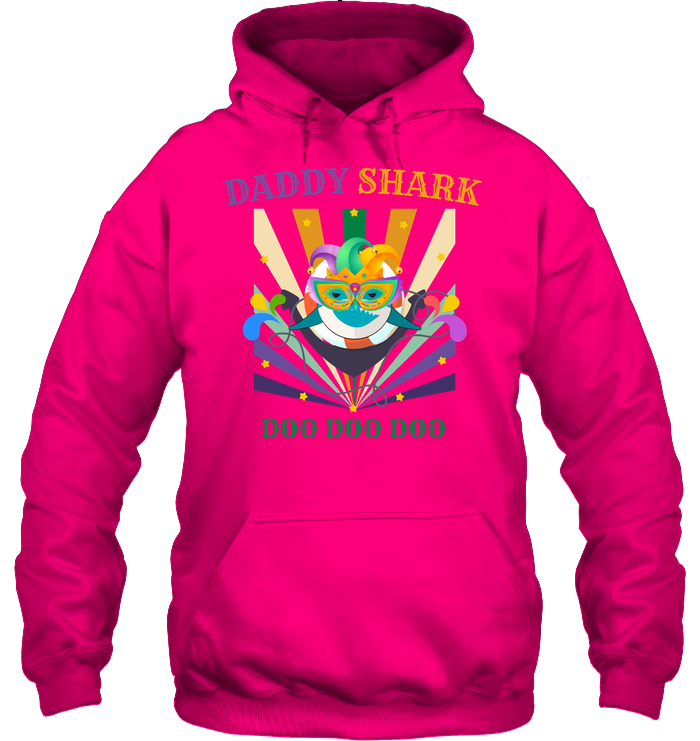 Daddy Shark Doo Doo Doo Happy Mardi Gars Family Shirt Unisex Heavyweight Pullover Hoodie Heliconia