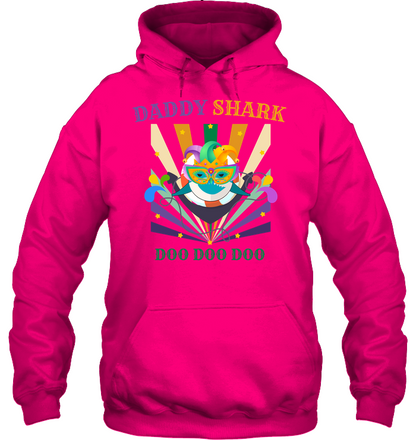 Daddy Shark Doo Doo Doo Happy Mardi Gars Family Shirt Unisex Heavyweight Pullover Hoodie Heliconia