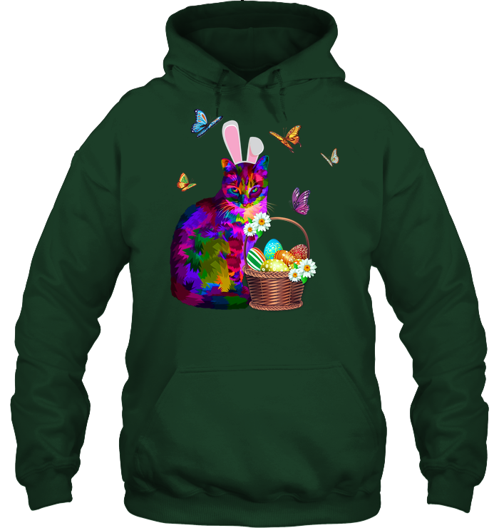 Cat Costume Bunnie Easter Day Shirt Unisex Heavyweight Pullover Hoodie Forest Green