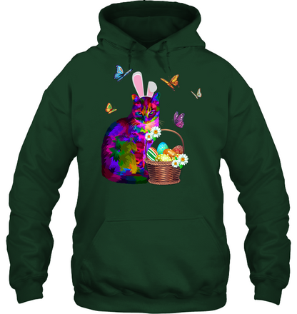 Cat Costume Bunnie Easter Day Shirt Unisex Heavyweight Pullover Hoodie Forest Green