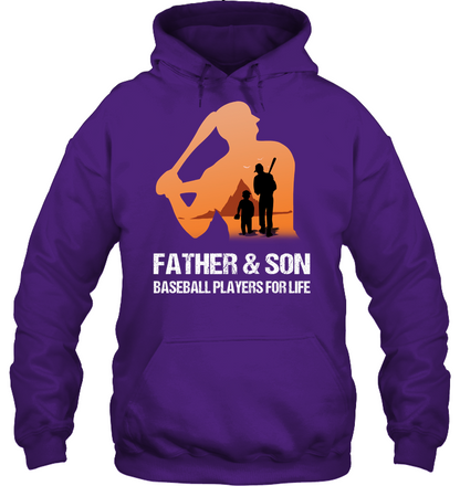 Father And Son Baseball Players For Life Family Shirt Unisex Heavyweight Pullover Hoodie Purple